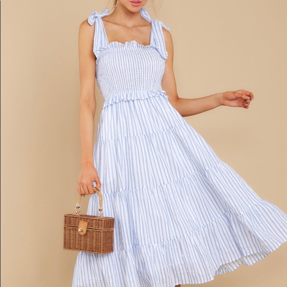 Blue multi stripe midi dress